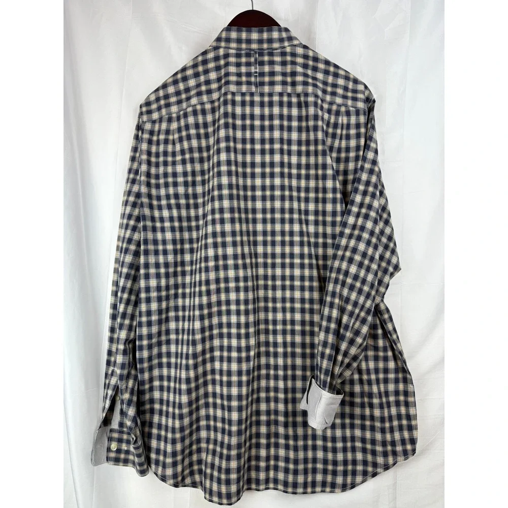 Banana Republic Classic Fit Plaid Button Down Shirt Men's‎ Size L Navy Tan